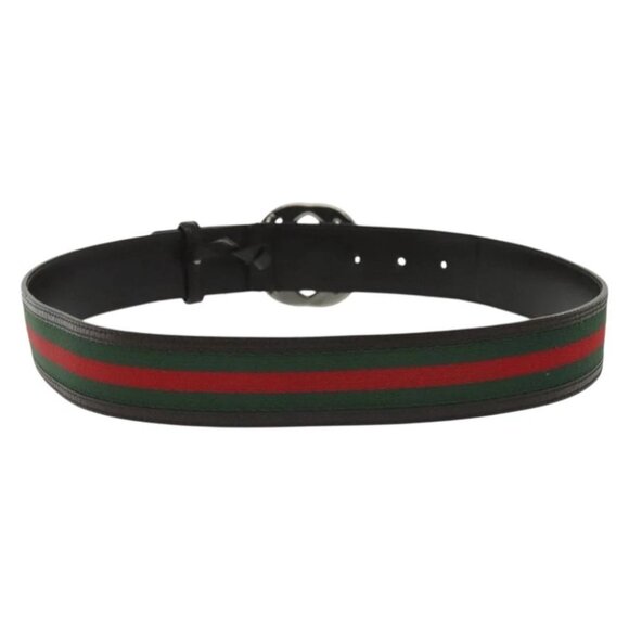 GUCCI Web Sherry Line Belt Leather 37"" Red Green 114984 Auth sw1387 - Picture 6 of 9